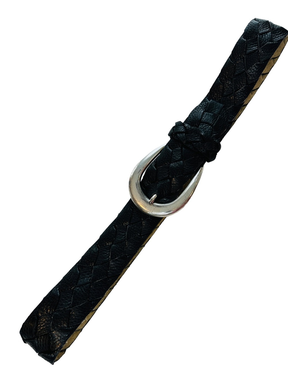 Michael Kors Black Braided Leather Belt with Silver-Tone Buckle